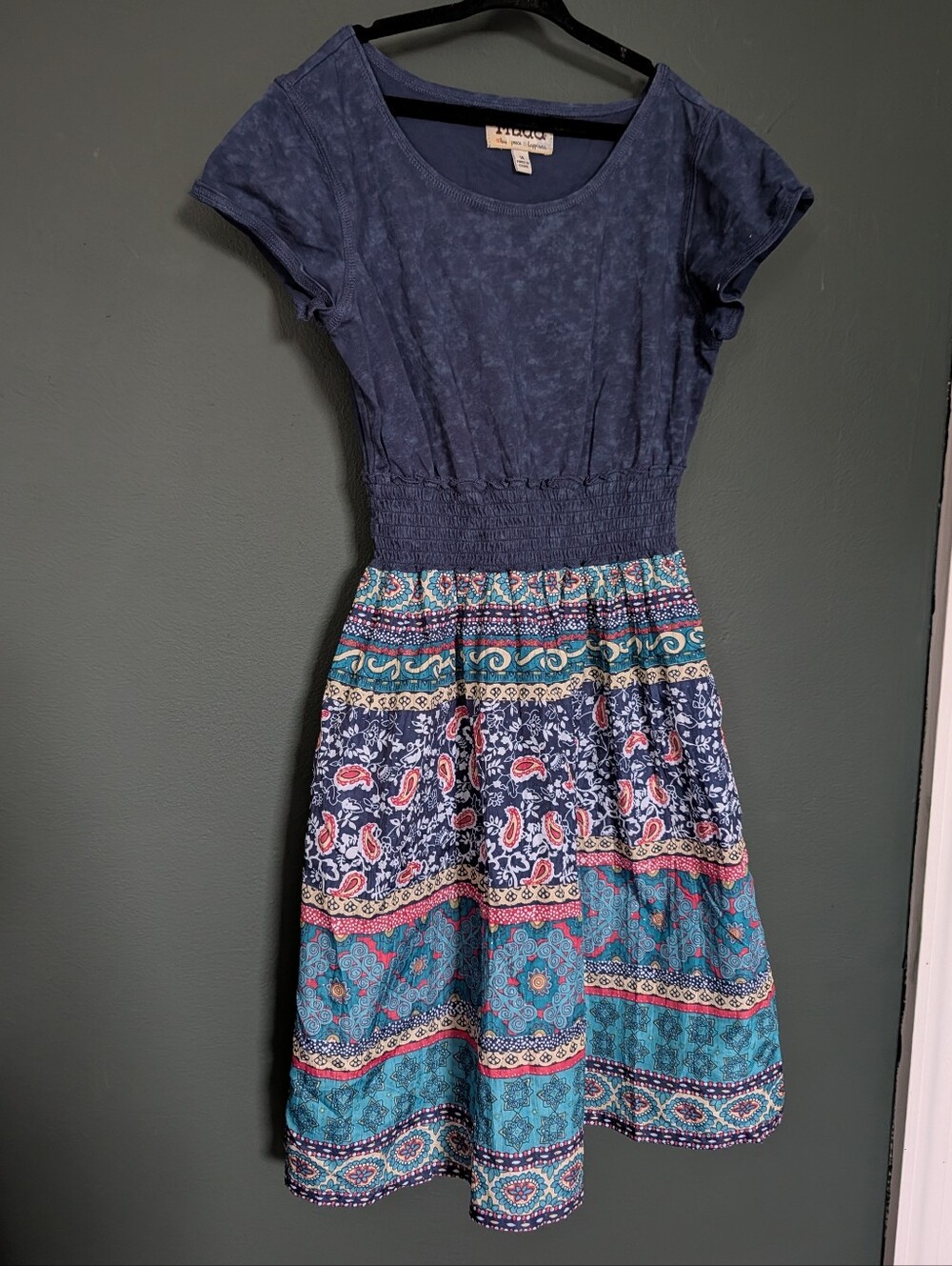 Mudd Navy Dress With Multicolor Patterned Bottom Dress